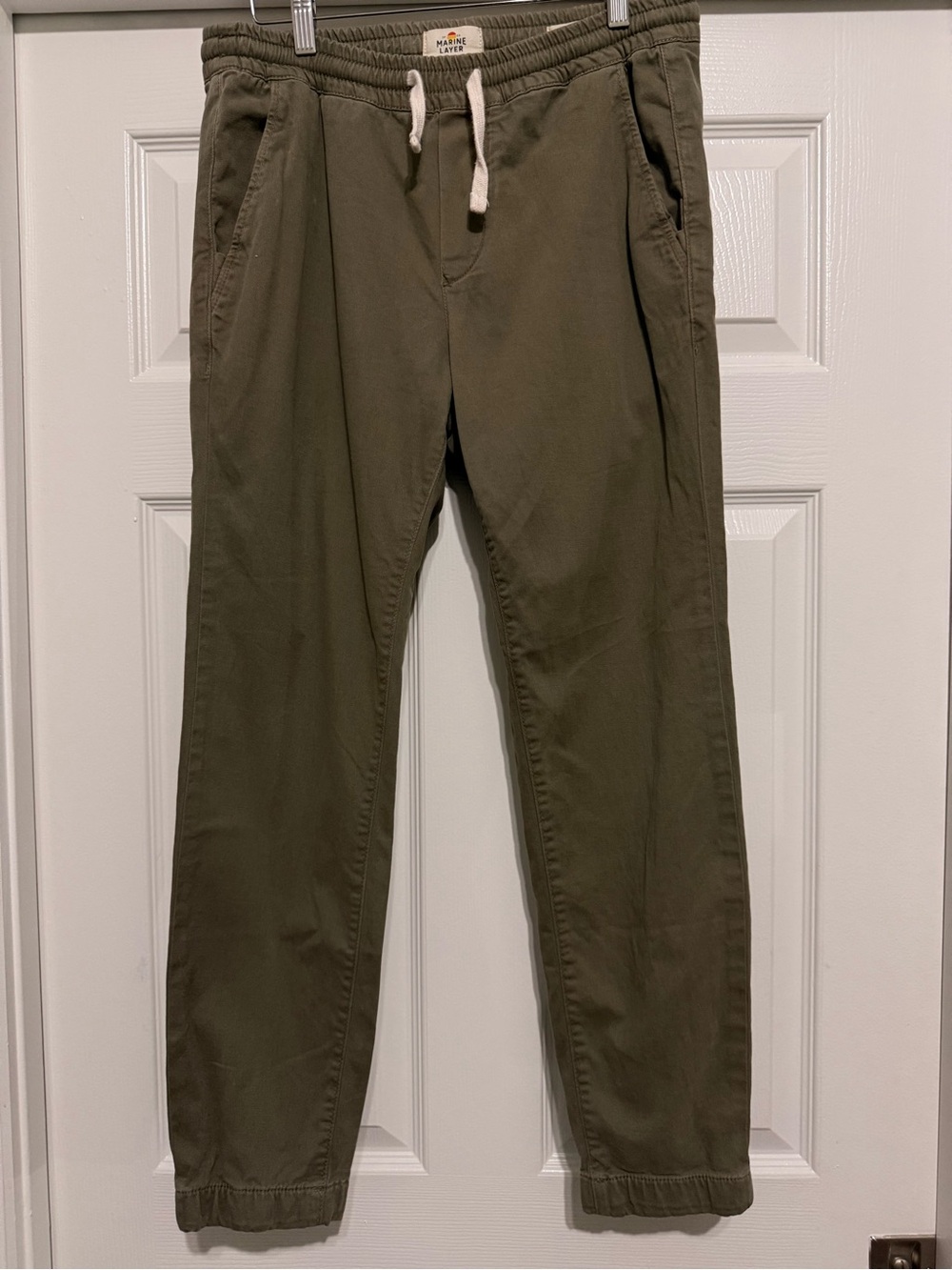 Marine Layer Olive Green Drawstring Chinos with Elastic Cuffs